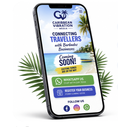 Caribbean Vibration website shown on a mobile phone